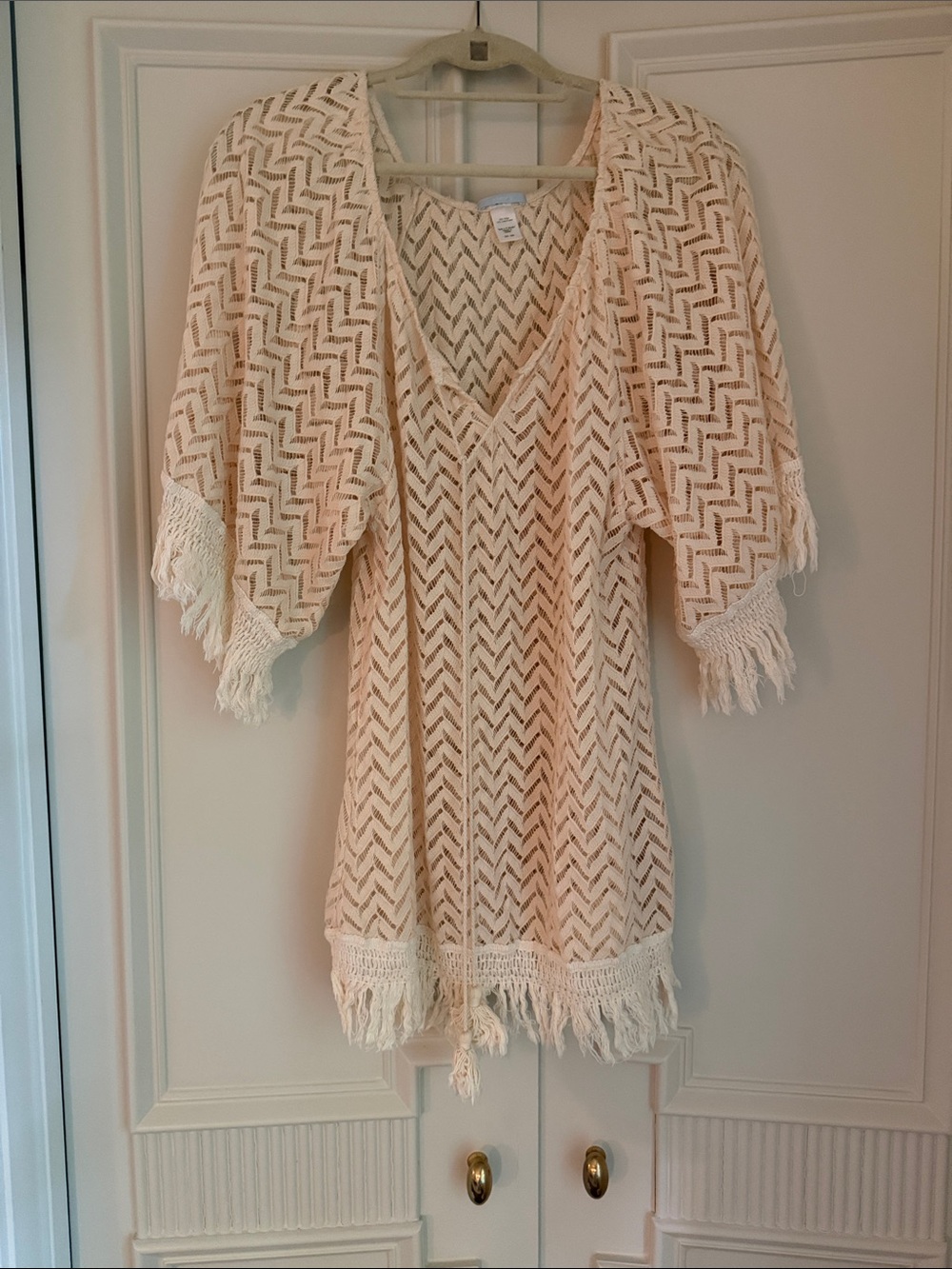 Eberjey Crochet Fringe Beach Cover-Up Tunic in Cream
